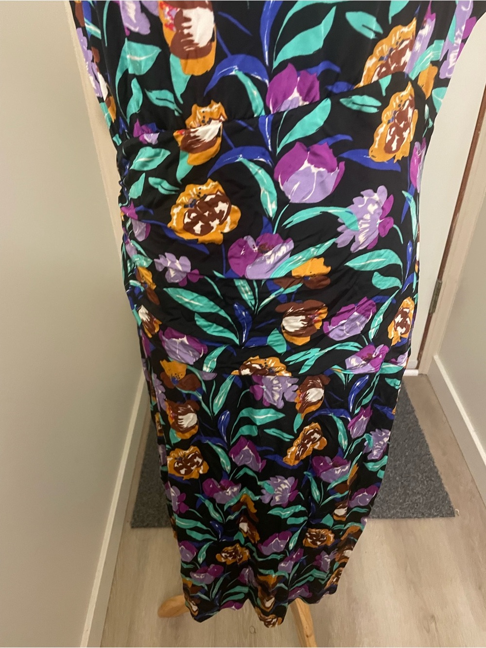 Etro Black Maxi Dress with Purple, Teal & Gold Floral Print - Picture 3 of 11